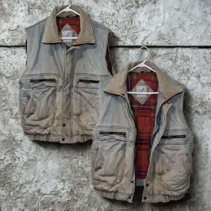 Expeditions Vintage 90s Acid Wash Denim Vest Flannel Lined Distressed Men’s L